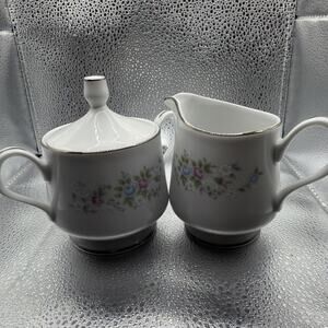 Carlton China -Corsage 481 Silver Rim 2 piece White\floral Creamer & Sugar Bowl